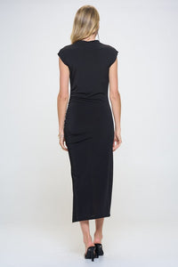 Leave Them Speechless Ruched Dress with Slit (Black)