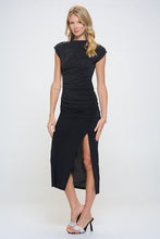 Leave Them Speechless Ruched Dress with Slit (Black)