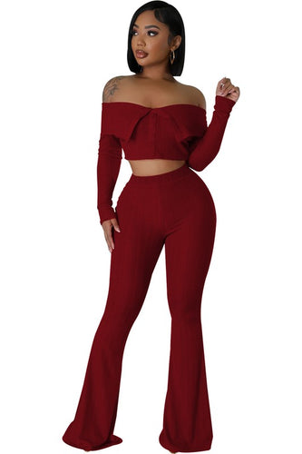 Noir Nights Sweater Pants Set (Burgundy)