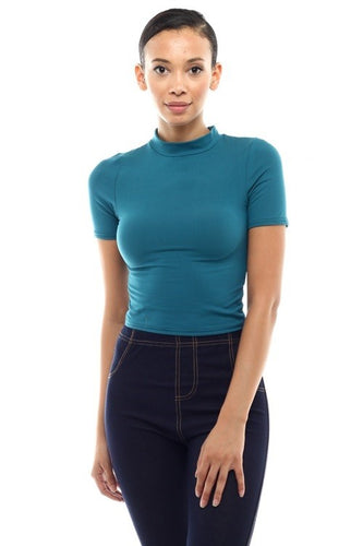 Mock Neck Crop Top (Teal)